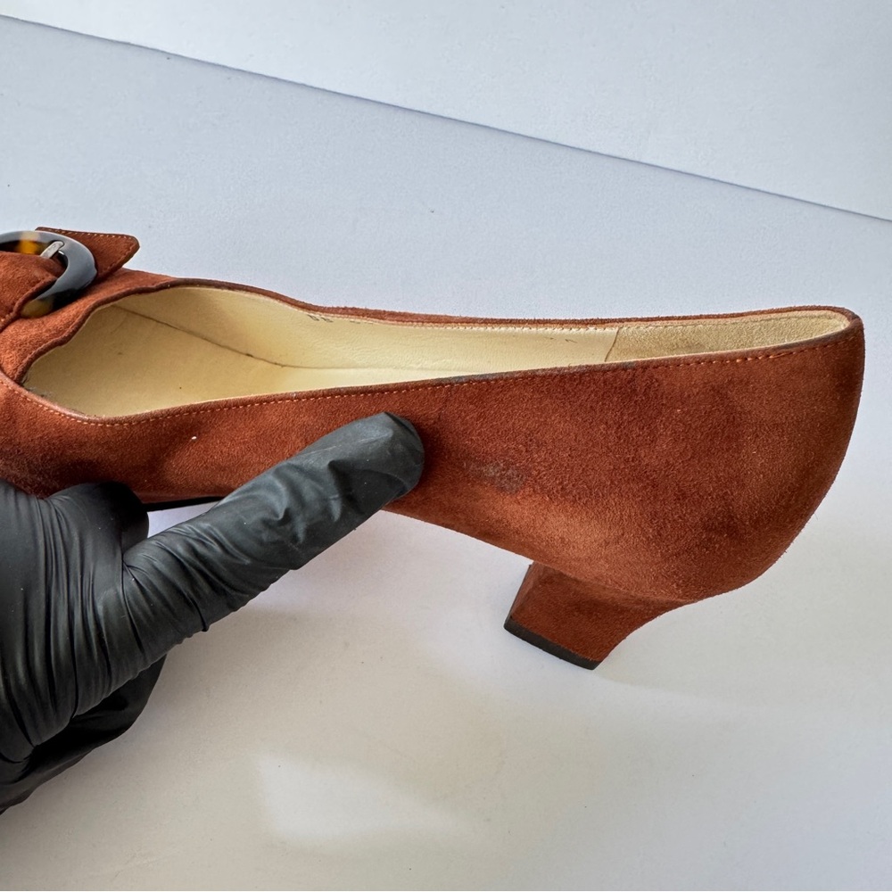 Vntg Salvatore Ferragamo 90s Women Suede Heels Brown Buckle Pumps Italy Sz 5.5 - Picture 11 of 11